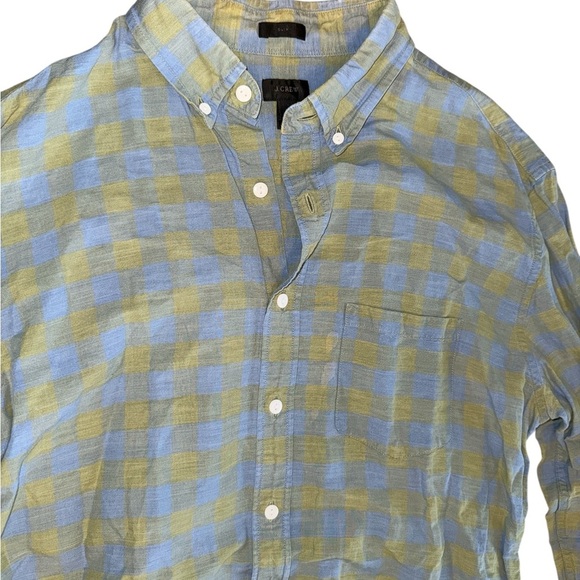 J. Crew Blue and Green Casual Button Down Shirt Slim Fit - Picture 3 of 7